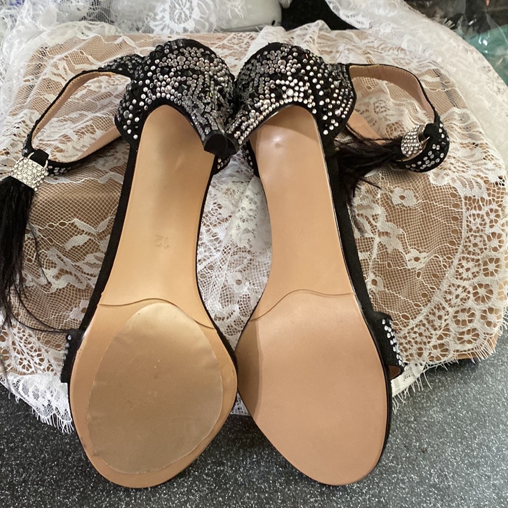 Wedding Dress Party & Evening Stiletto Heel Pearl Tassel Black Color Size 12 - Picture 6 of 16